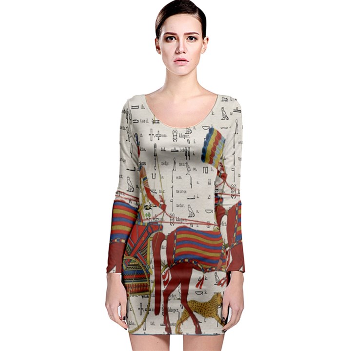 Egyptian Tutunkhamun Pharaoh Design Long Sleeve Bodycon Dress