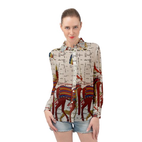 Egyptian Tutunkhamun Pharaoh Design Long Sleeve Chiffon Shirt by Celenk