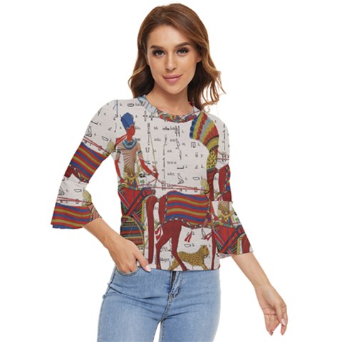 Egyptian Tutunkhamun Pharaoh Design Bell Sleeve Top by Celenk