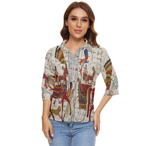 Egyptian Tutunkhamun Pharaoh Design Women s Quarter Sleeve Pocket Shirt by Celenk