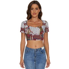 Egyptian Tutunkhamun Pharaoh Design Short Sleeve Square Neckline Crop Top  by Celenk