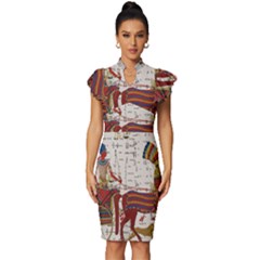 Egyptian Tutunkhamun Pharaoh Design Vintage Frill Sleeve V-neck Bodycon Dress by Celenk