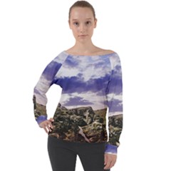 Mountain Snow Landscape Winter Off Shoulder Long Sleeve Velour Top