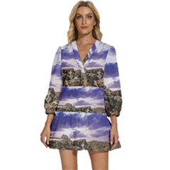 Mountain Snow Landscape Winter V-neck Placket Mini Dress by Celenk