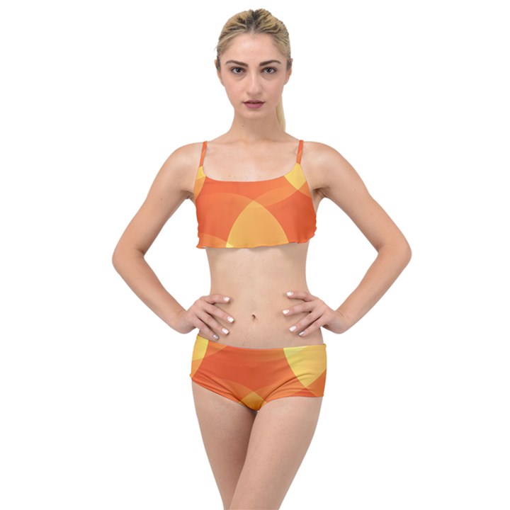 Abstract Orange Yellow Red Color Layered Top Bikini Set