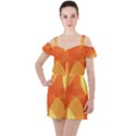 Abstract Orange Yellow Red Color Ruffle Cut Out Chiffon Playsuit View1