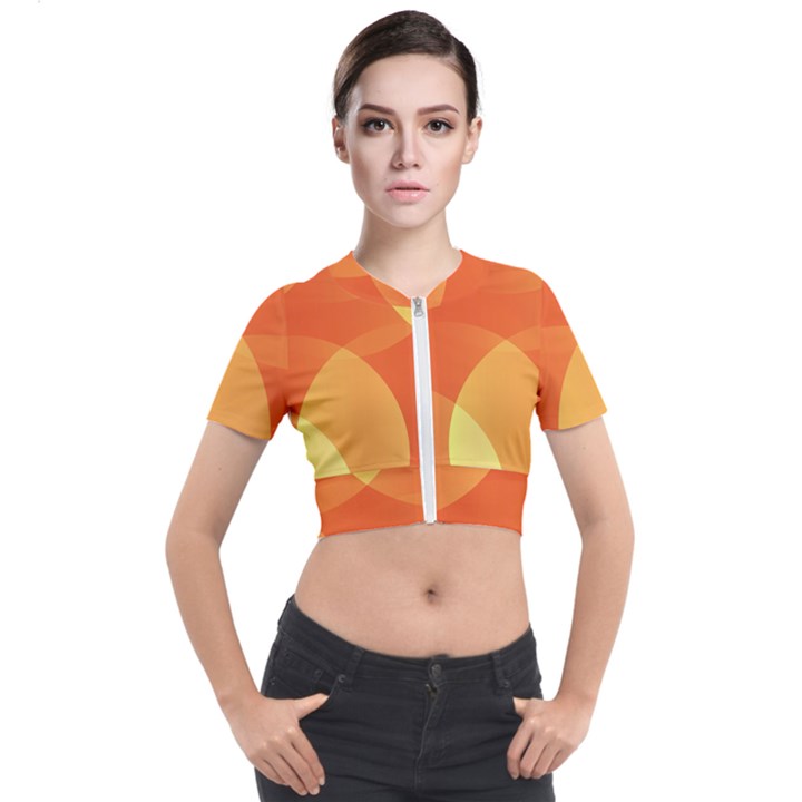 Abstract Orange Yellow Red Color Short Sleeve Cropped Jacket