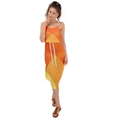 Abstract Orange Yellow Red Color Waist Tie Cover Up Chiffon Dress by Celenk