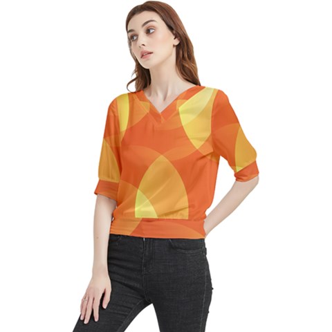 Abstract Orange Yellow Red Color Quarter Sleeve Blouse by Celenk