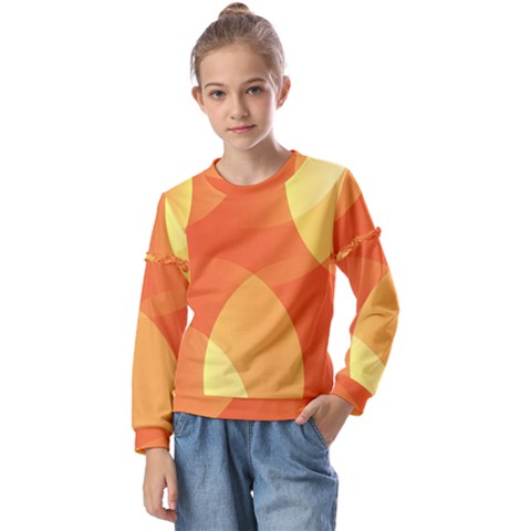 Abstract Orange Yellow Red Color Kids  Long Sleeve Tee With Frill  by Celenk