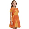 Abstract Orange Yellow Red Color Kids  Bow Tie Puff Sleeve Dress View2