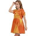 Abstract Orange Yellow Red Color Kids  Bow Tie Puff Sleeve Dress View3