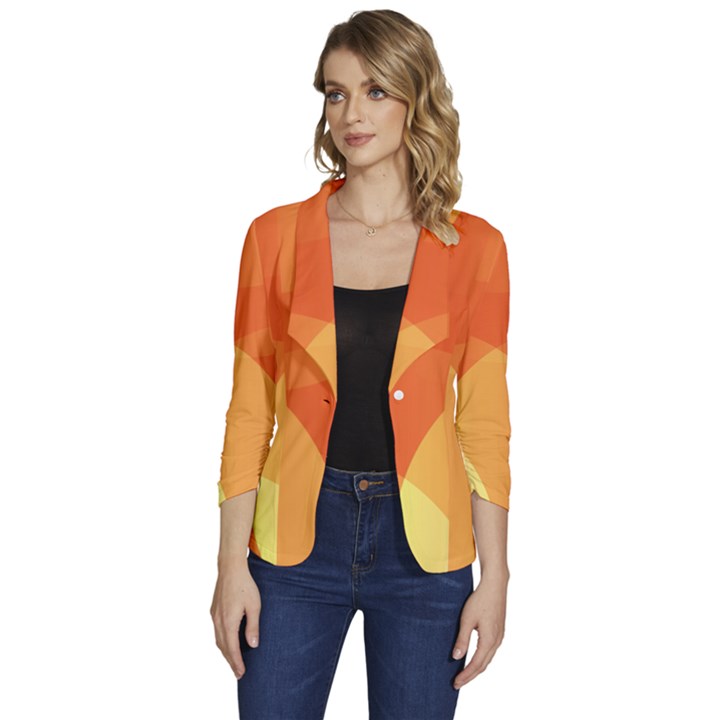 Abstract Orange Yellow Red Color Women s One-Button 3/4 Sleeve Short Jacket