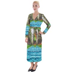 River Forest Landscape Nature Velvet Maxi Wrap Dress by Celenk