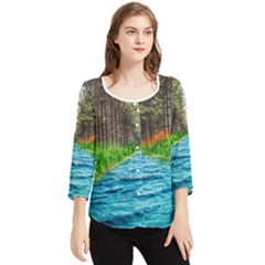 River Forest Landscape Nature Chiffon Quarter Sleeve Blouse by Celenk