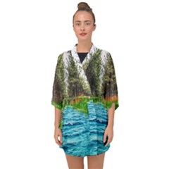 River Forest Landscape Nature Half Sleeve Chiffon Kimono by Celenk