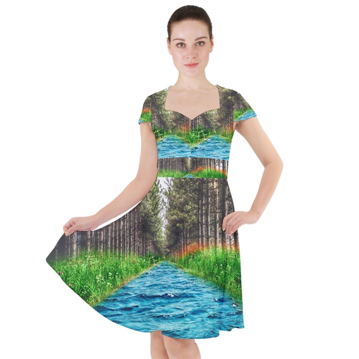 River Forest Landscape Nature Cap Sleeve Midi Dress