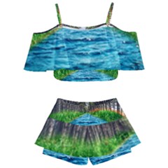 River Forest Landscape Nature Kids  Off Shoulder Skirt Bikini by Celenk