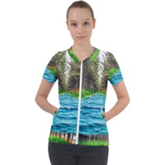 River Forest Landscape Nature Short Sleeve Zip Up Jacket by Celenk