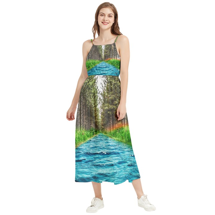 River Forest Landscape Nature Boho Sleeveless Summer Dress