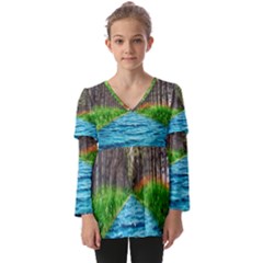 River Forest Landscape Nature Kids  V Neck Casual Top by Celenk