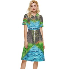 River Forest Landscape Nature Button Top Knee Length Dress by Celenk