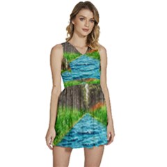 River Forest Landscape Nature Sleeveless High Waist Mini Dress by Celenk