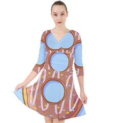 Dessert Food Donut Sweet Decor Chocolate Bread Quarter Sleeve Front Wrap Dress by Uceng