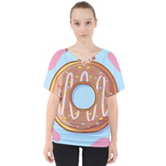 Dessert Food Donut Sweet Decor Chocolate Bread V-neck Dolman Drape Top by Uceng