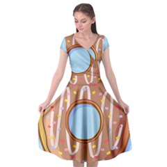 Dessert Food Donut Sweet Decor Chocolate Bread Cap Sleeve Wrap Front Dress by Uceng