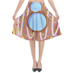 Dessert Food Donut Sweet Decor Chocolate Bread Flared Midi Skirt by Uceng