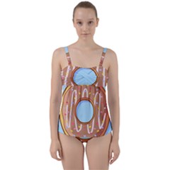 Dessert Food Donut Sweet Decor Chocolate Bread Twist Front Tankini Set by Uceng