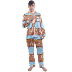 Dessert Food Donut Sweet Decor Chocolate Bread Men s Long Sleeve Satin Pajamas Set