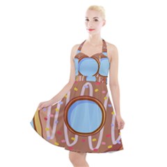 Dessert Food Donut Sweet Decor Chocolate Bread Halter Party Swing Dress  by Uceng