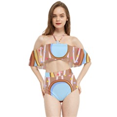 Dessert Food Donut Sweet Decor Chocolate Bread Halter Flowy Bikini Set  by Uceng