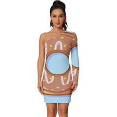 Dessert Food Donut Sweet Decor Chocolate Bread Long Sleeve One Shoulder Mini Dress by Uceng