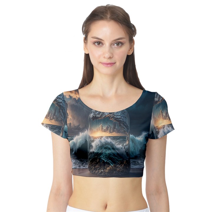 Fantasy People Mysticism Composing Fairytale Art 2 Short Sleeve Crop Top