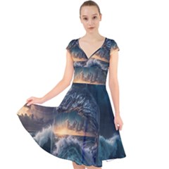 Fantasy People Mysticism Composing Fairytale Art 2 Cap Sleeve Front Wrap Midi Dress by Uceng