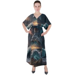 Fantasy People Mysticism Composing Fairytale Art 2 V-neck Boho Style Maxi Dress by Uceng