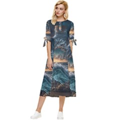 Fantasy People Mysticism Composing Fairytale Art 2 Bow Sleeve Chiffon Midi Dress by Uceng