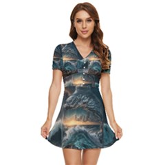 Fantasy People Mysticism Composing Fairytale Art 2 V-neck High Waist Chiffon Mini Dress by Uceng