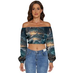 Fantasy People Mysticism Composing Fairytale Art 2 Long Sleeve Crinkled Weave Crop Top by Uceng