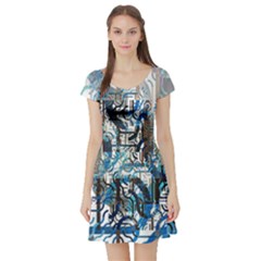 Abstract Acrylic Color Texture Watercolor Creative Short Sleeve Skater Dress by Uceng