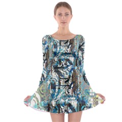 Abstract Acrylic Color Texture Watercolor Creative Long Sleeve Skater Dress by Uceng