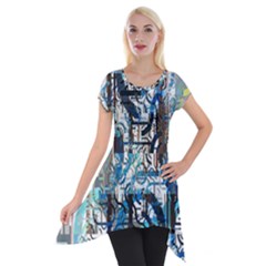 Abstract Acrylic Color Texture Watercolor Creative Short Sleeve Side Drop Tunic by Uceng