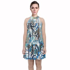 Abstract Acrylic Color Texture Watercolor Creative Velvet Halter Neckline Dress  by Uceng