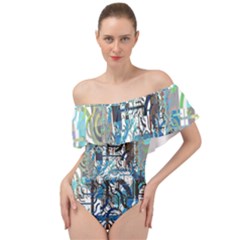 Abstract Acrylic Color Texture Watercolor Creative Off Shoulder Velour Bodysuit  by Uceng