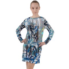 Abstract Acrylic Color Texture Watercolor Creative Long Sleeve Hoodie Dress by Uceng