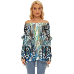 Abstract Acrylic Color Texture Watercolor Creative Off Shoulder Chiffon Pocket Shirt by Uceng