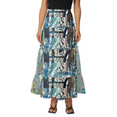 Abstract Acrylic Color Texture Watercolor Creative Tiered Ruffle Maxi Skirt